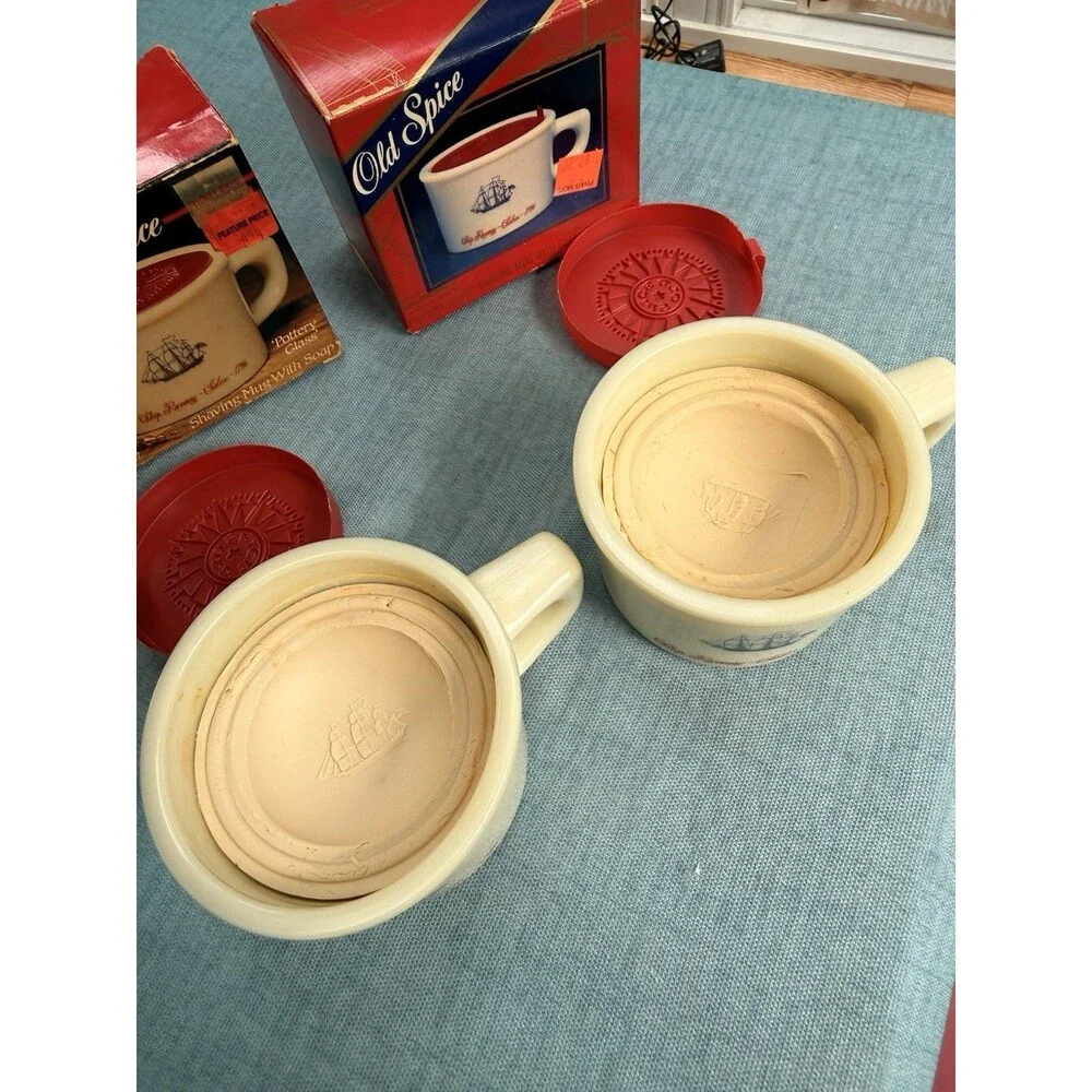 Vintage Old Spice Shaving Mug Refill Soap 3 Oz Lot of 2 w/ Brush Shulton